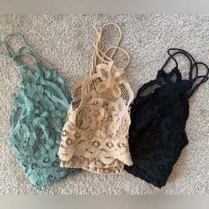 FP Movement by Free People Lace Bralette Trio in Sage, Nude & Black